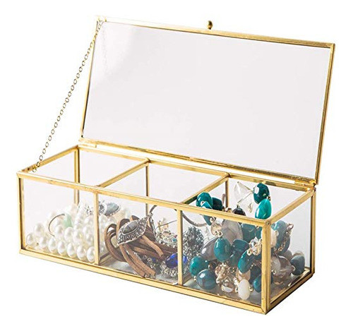 Caja Con Tapa De Vidrio Dorado Vintage Vidrio Transparente Y 0