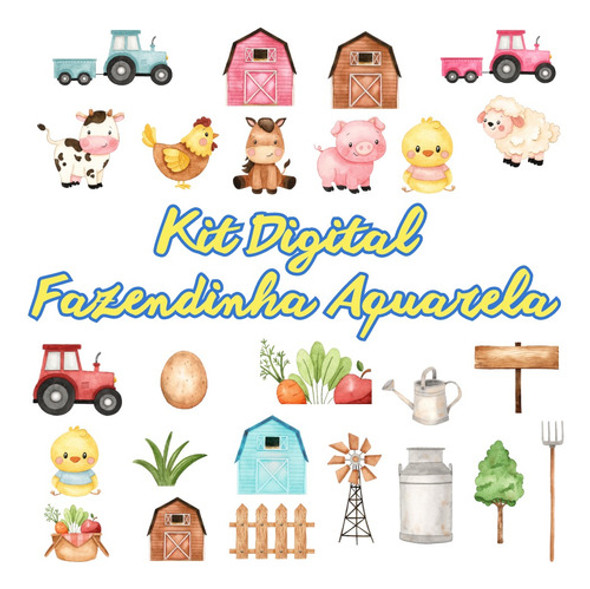 Kit Digital Fazendinha Aquarelado Em Png E Jpeg 0