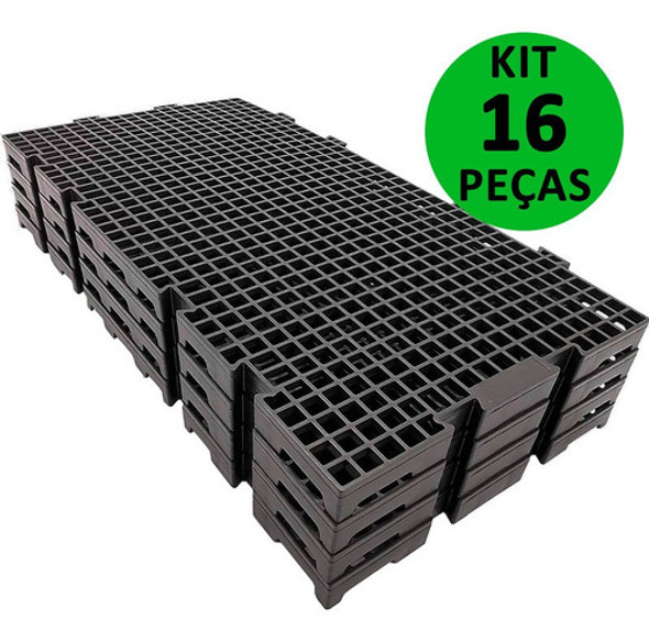 Kit 16 Pçs Piso Plástico 25x50 Preto - Forração Box Tablado 0
