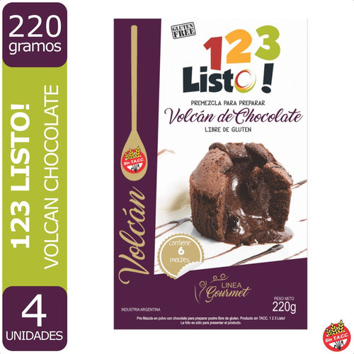 123 Listo Premezcla Volcan De Chocolate S/tacc 220g Pack X 4 0