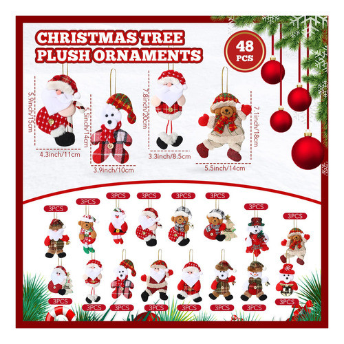 48 Piezas De Adornos De Felpa Para Rbol De Navidad, Pap Noel 1