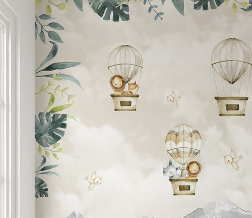 Papel De Parede Balões Safári  Infantil Adesivo Vr50 10m² 1