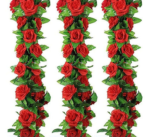 Fake Rose Vine Flowers Plants 4 Pack 32.2 Ft Artificial Flow 0