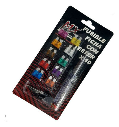 Kit Blister 10 Fusibles Surtidos Planos + Tester Auto Camion 0
