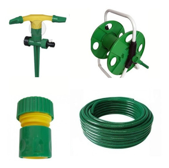 Combo Manguera Trenzada 1/2 X 25+enrollador+conector+regador 0 Combo Manguera Trenzada 1/2 X 25+enrollador+conector+regador 0