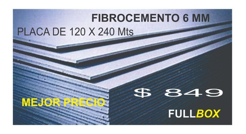 Placa Yeso Fibrocemento Exterior 6 Mm 120 X 240 Mejor Precio 0