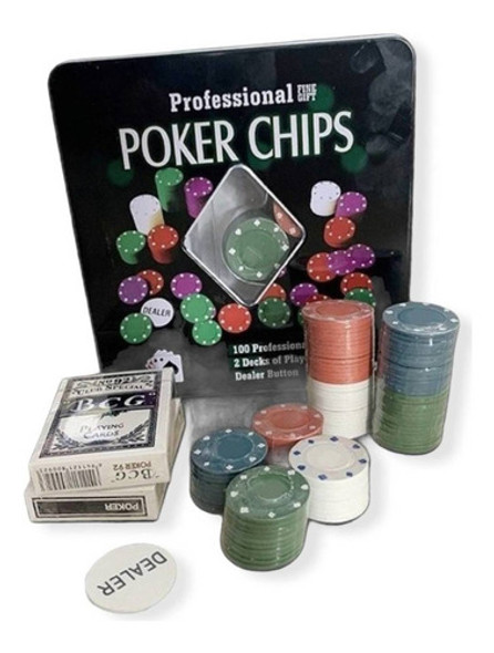 Poker Set Juego 100 Fichas 2 Mazos Cartas Fichero Original 0