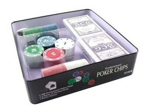 Poker Set Juego 100 Fichas 2 Mazos Cartas Fichero Original 1