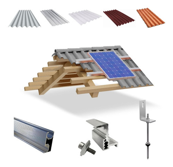 Kit Estrutura Linha C 1,20m P/ 1 Placa Solar Viga Madeira 0