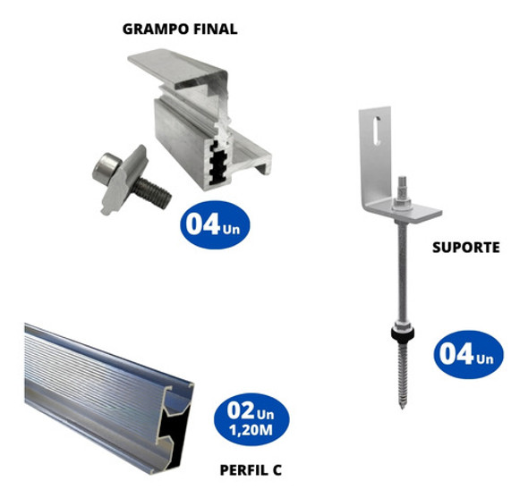 Kit Estrutura Linha C 1,20m P/ 1 Placa Solar Viga Madeira 1