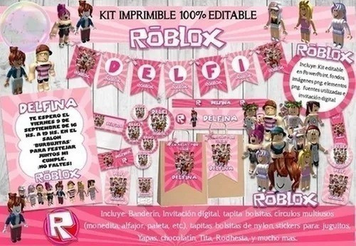 Kit Imprimible Roblox Niña Rosa Cotillón Cumpleaños Editable 1
