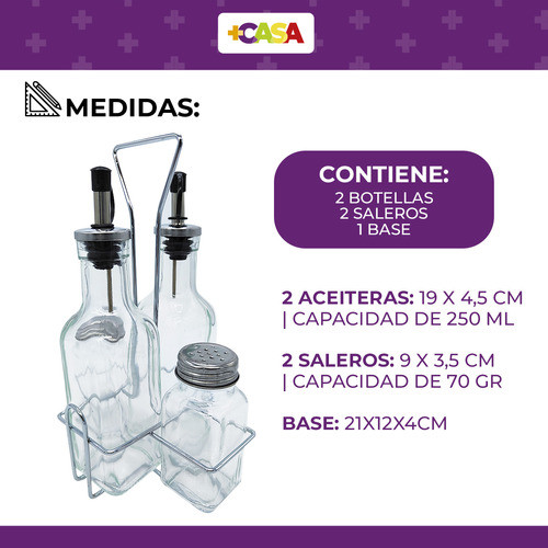 Set Aceitera Y Salero 4 Pcs Con Base 1