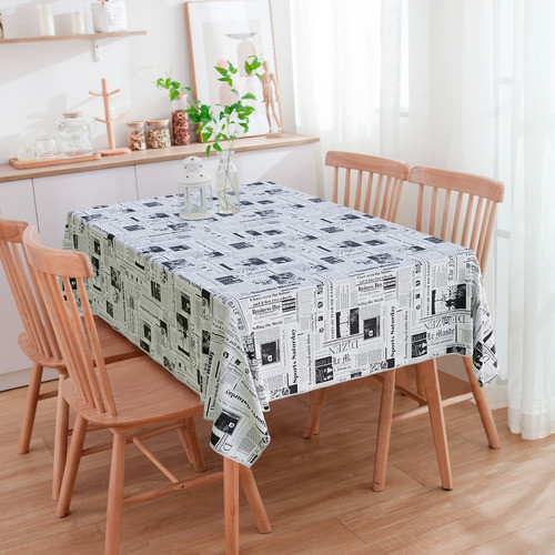 Toalha De Mesa Jornal Branco E Preto Retangular 6 Lugares 1