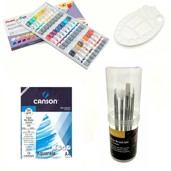 Aquarela Bisnaga 24 Cores Com 12 Pincel + Bloco + Gode 0