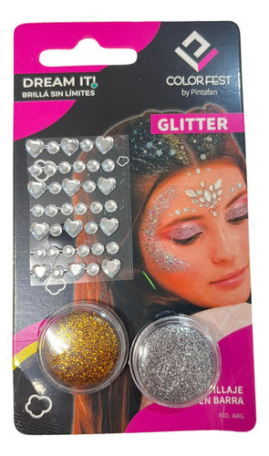Mini Kit Glitter + Strass Autoadhesivos Maquillaje Cotillon 1