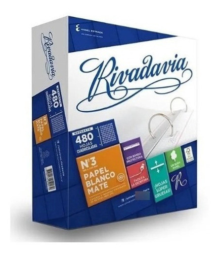 Repuesto Rivadavia N3 480 Hojas 1 Rayado + 1 Cuadriculado 1