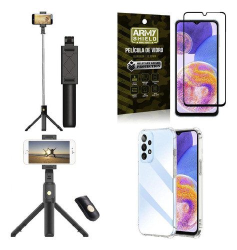 Kit Capa A23 4g +mini Tripé Selfie Bluetooth +película 3d 0