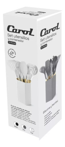 Set 11 Utensilios Silicona Mango Madera Carol Negro 0