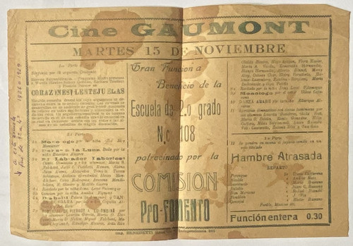 Antiguo Programa Cine Gaumont, Argentina 1929 Cfz2 0