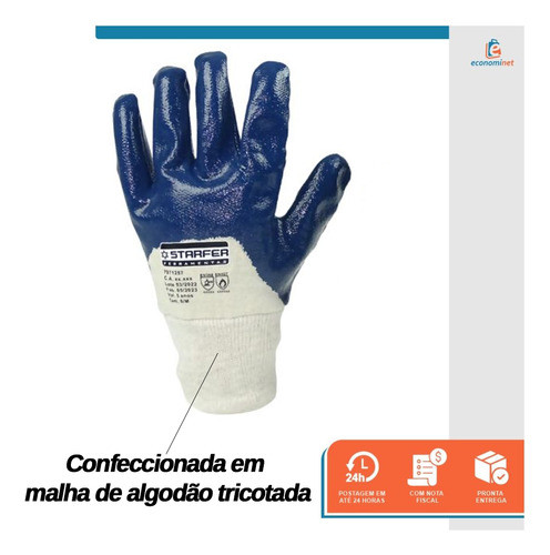 Luva Malha Tricotada Revestida De Nitrílico Azul Tamanho G 1