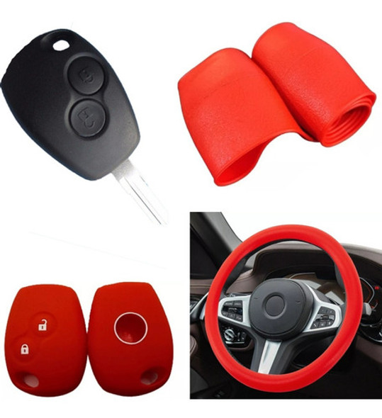 Cubre Volante + Funda Llave Silicona Renault Sandero - Rojo 0 Cubre Volante + Funda Llave Silicona Renault Sandero - Rojo 0