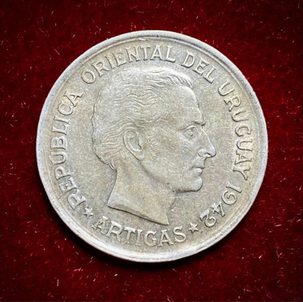 Moneda 1 Peso Uruguay Artigas Plata 0.720 Km 30 1942 0