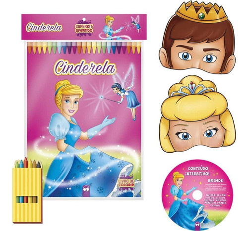 Livro Infantil Colorir Super Kit Cinderela C/giz+masc 1