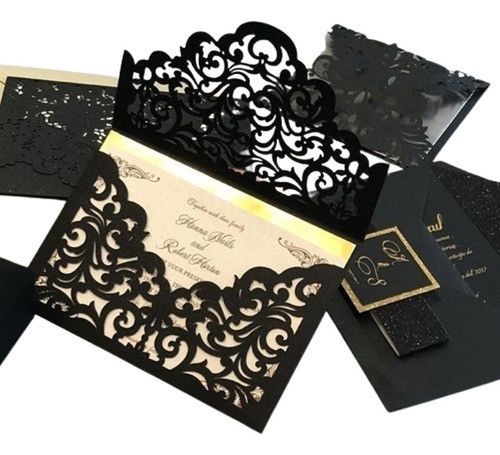 12 Tarjetas Invitaciones Troqueladas Caladas Ventana Sobres 0