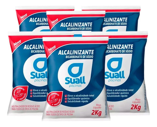 Kit 06 Alcalinizante Elevador Alcalinidade Piscina Suall 2kg 0