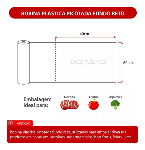 Bobina Plástica Picotada 40x60 Para 10kg Fundo Reto 1
