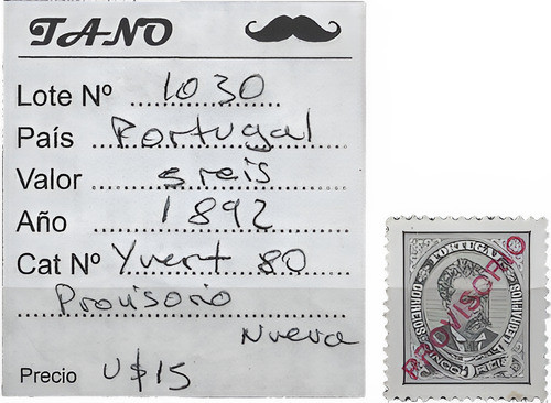 Lote1030 Portugal 5 Reis Año 1892 Yvert# 80 Provisorio Nuevo 0