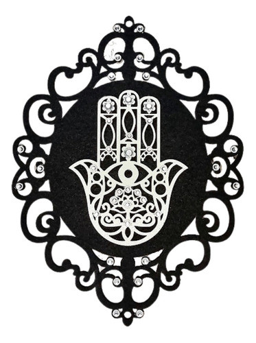 Mão De Fátima Hamsá Branca Arabesco Preto Porta Entrada 18cm 1