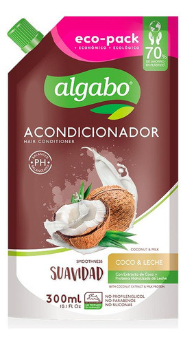 Shampoo Detox + Acondicionador Coco Y Leche 300ml Algabo 1