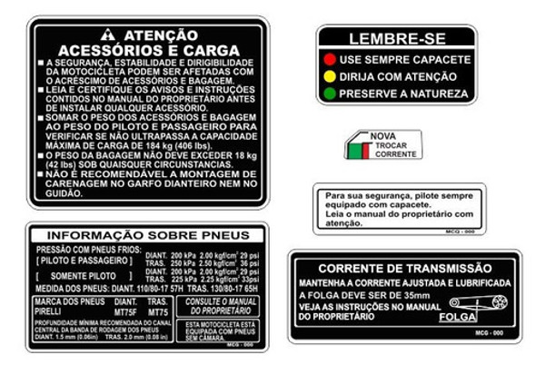 Adesivos  Advertência Honda Cb 500 1997 97 0