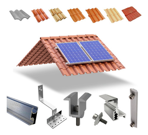 Kit Estrutura Linha C 1,20m P/ 2 Placas Solar Telha Colonial 0 Kit Estrutura Linha C 1,20m P/ 2 Placas Solar Telha Colonial 0