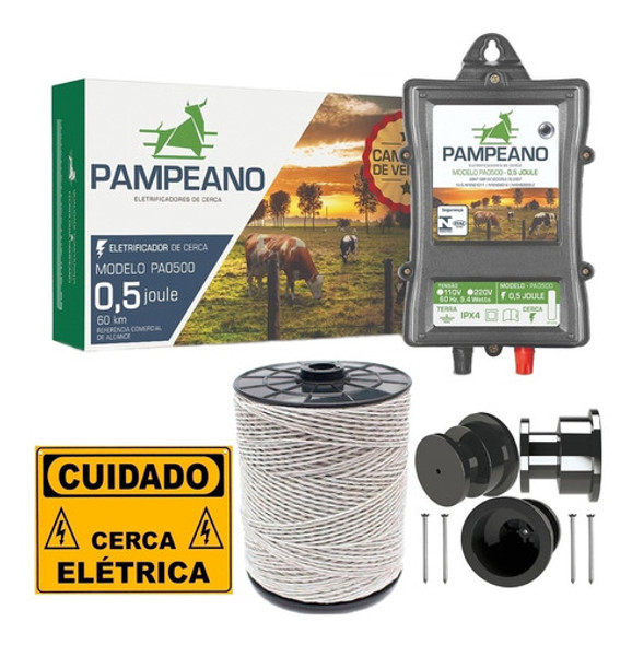 Kit Cerca Eletrica Para Cavalos 65km C Fio + Isoladores 1