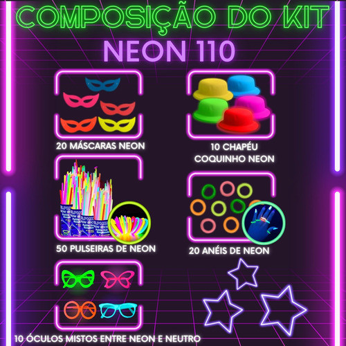 Kit Balada Festa Neon Luxo 110 Un Máscara Chapéu Pulseira 1