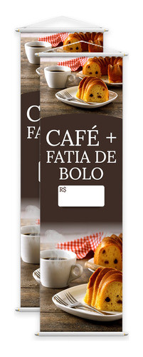 Kit 2 Banners Café Fatia De Bolo Cafeteria Preço 100x30cm 0