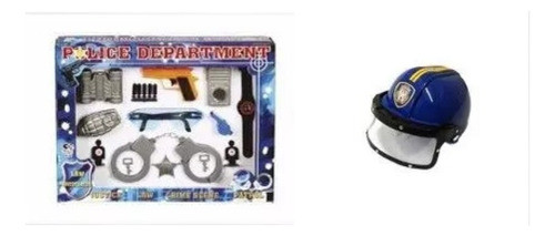 Kit Policia Police Department Algemas + Capacete Policial 0