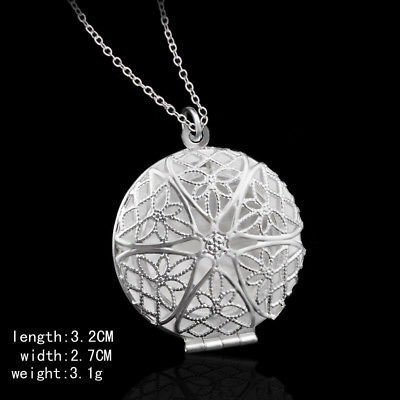 Las Mujeres 925 Plata Redondo Hueco Flor Foto Collar Medalló 0