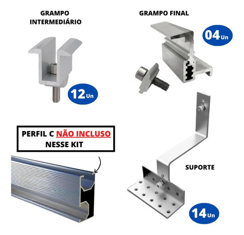 Kit Estrutura Suporte Linha C 07 Placas Solar Telha Colonial 1