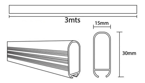 Caño Oval Led Emr To18 3 Metros Anodizado Calidad Aluminio 1