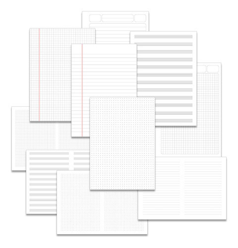 Kit Hojas A5 Rayadas Cuadriculadas Bullet Imprimibles 0