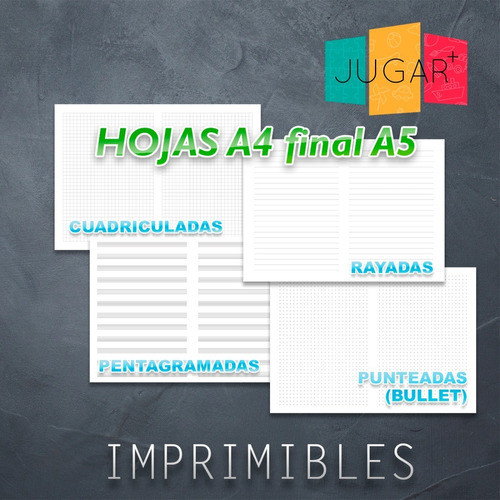 Kit Hojas A5 Rayadas Cuadriculadas Bullet Imprimibles 1