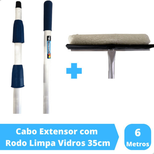 Rodo Mágico Limpa Vidros 35cm Com Cabo Extensor De 6 Metros 1