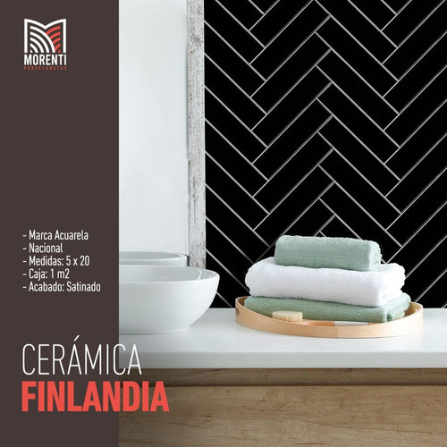 Ceramica Finlandia Negro Mate 5x20 1ra Cal Acuarela 1