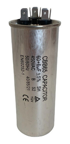 Capacitor Dual 60 + 6 Mf 450v Metálico - Aire Acondicionado 0