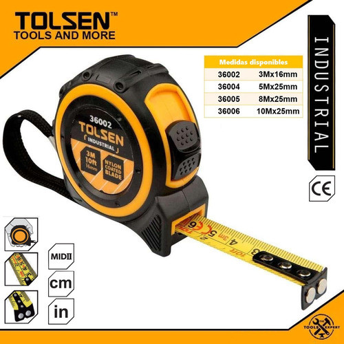 Cinta Métrica /pulgadas Industrial Abs + Trp Tolsen 5m 36004 1