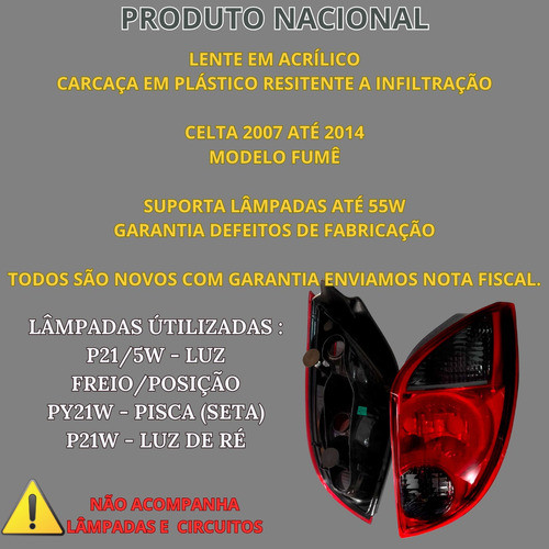 Lanterna Traseira Do Celta 2007 2008 2009 2010 Até 2014 Fumê 1