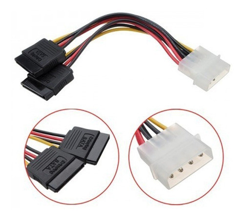 5 Cabos Força Adaptador Fonte Duplo Y Ide Molex Sata Hd Dvd 0